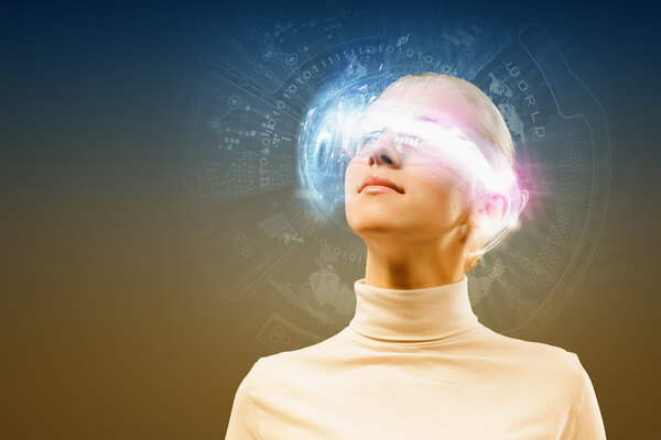 Woman with hologram round head