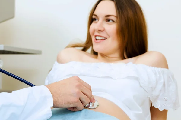 Pregnant woman examined by doctor — Stock Photo, Image