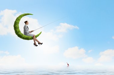 iş kadını çubuk ile Balık tutma