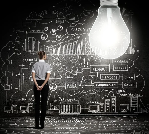 Businesswoman with bulb — Stock Photo, Image