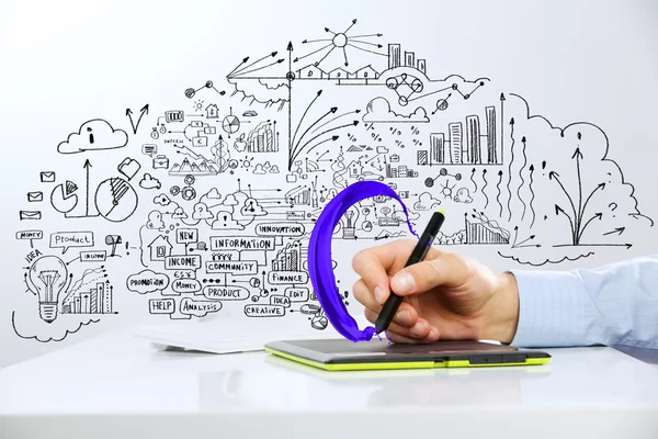 Hand drawing business strategy plan — Stock Photo, Image