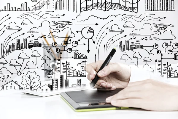 Hand tekening businessplan strategie — Stockfoto