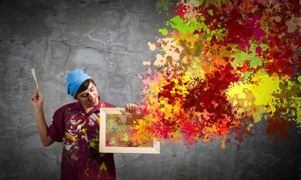 Man painter with brush — Stock Photo, Image