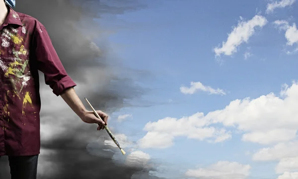 Man painter with brush — Stock Photo, Image