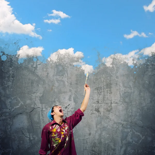 Man painter with brush — Stock Photo, Image