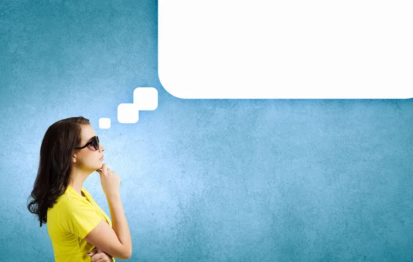 Woman with blank speech bubble — Stock Photo, Image