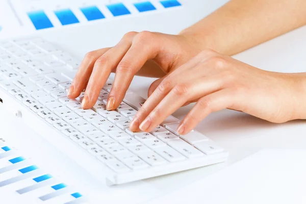 Hands typing on keyboard — Stock Photo, Image