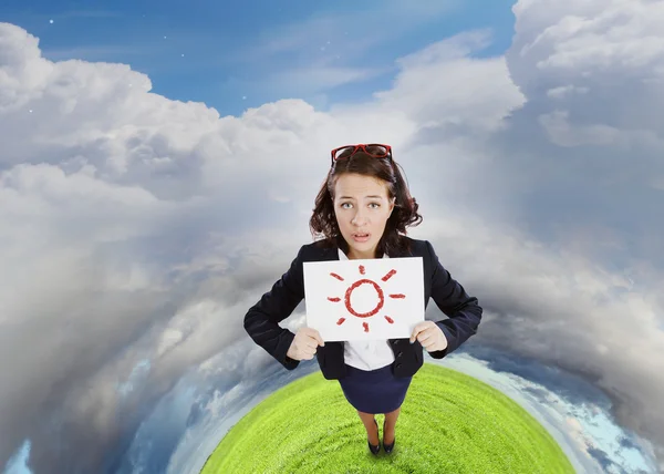 Businesswoman with banner — Stock Photo, Image