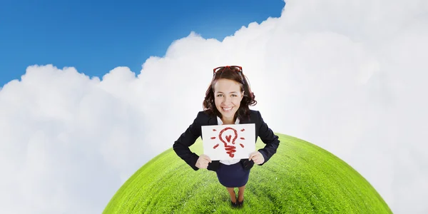 Girl with banner — Stock Photo, Image