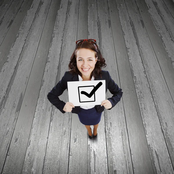 Businesswoman with banner — Stock Photo, Image