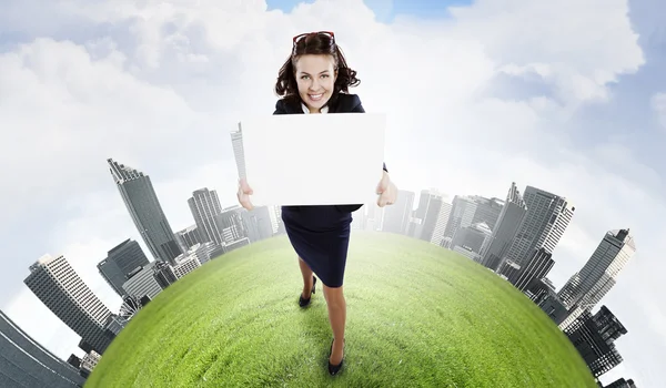 Zakenvrouw met banner — Stockfoto