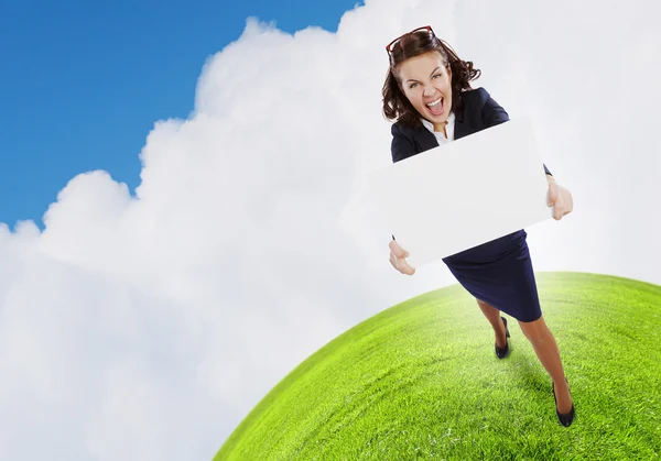 Geschäftsfrau mit Banner — Stockfoto