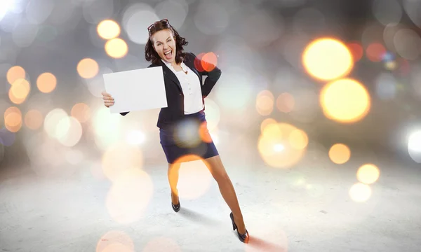 Businesswoman with banner — Stock Photo, Image