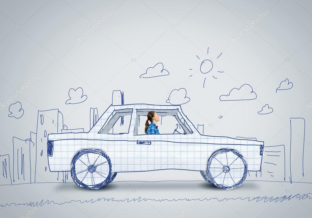 Young woman driving car