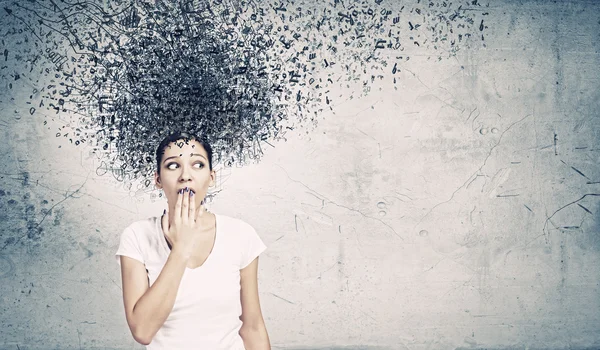 Woman closing mouth with palm — Stock Photo, Image