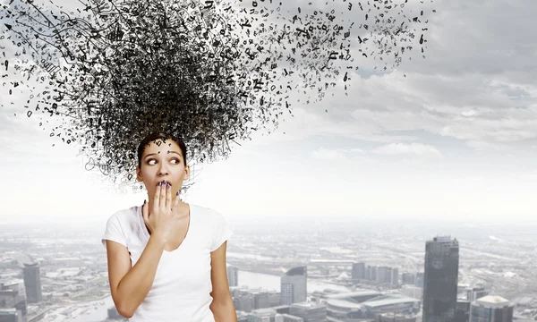 Woman closing mouth with palm — Stock Photo, Image