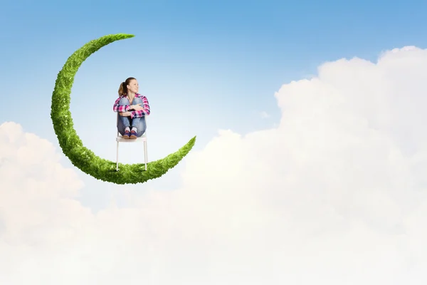 Girl on moon — Stock Photo, Image