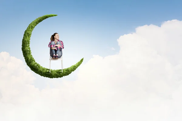 Girl on moon — Stock Photo, Image