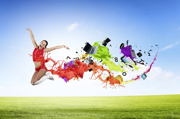 Woman dancer jumping high — Stock Photo, Image