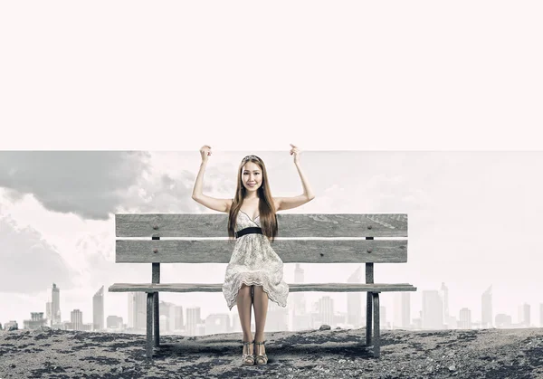 Asian woman with banner — Stock Photo, Image