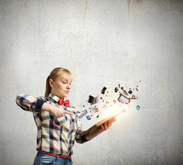 Woman holding opened book — Stock Photo, Image