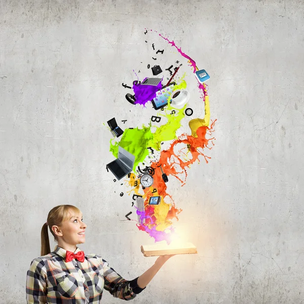 Woman holding opened book — Stock Photo, Image