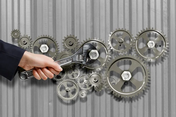 Hand fixing mechanism with spanner — Stock Photo, Image