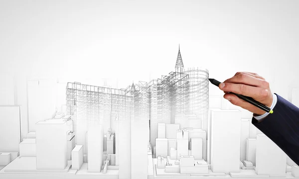 Hand drawing construction project — Stock Photo, Image