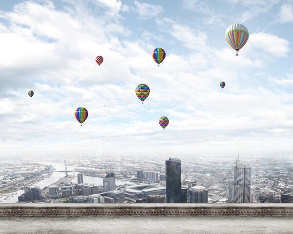 Colorful aerostats flying