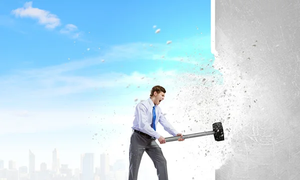 Businessman with hammer — Stock Photo, Image