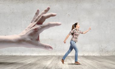 Woman escaping from hand clipart