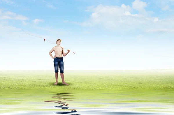 釣り竿を持つ少年 — ストック写真