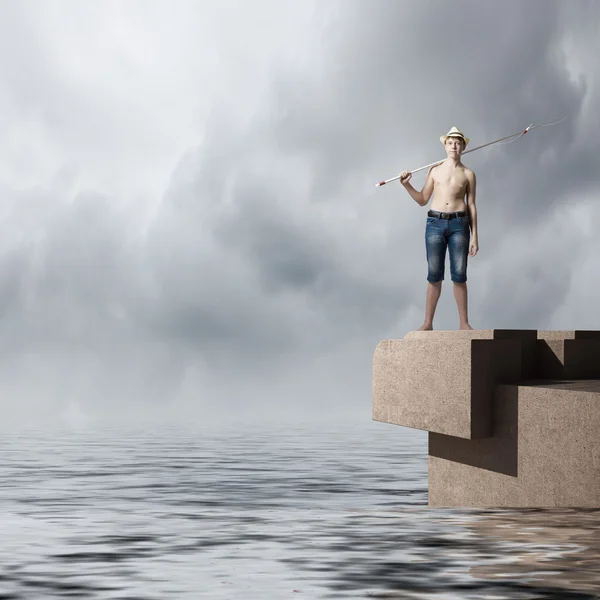 Boy with fishing rod — Stock Photo, Image