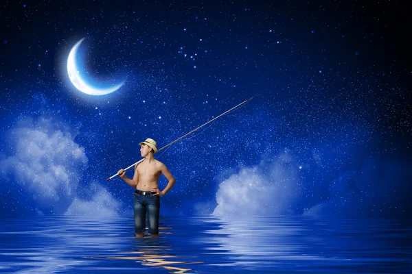 Boy with fishing rod — Stock Photo, Image