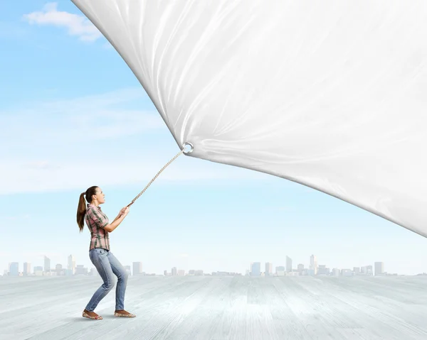 Girl with banner — Stock Photo, Image