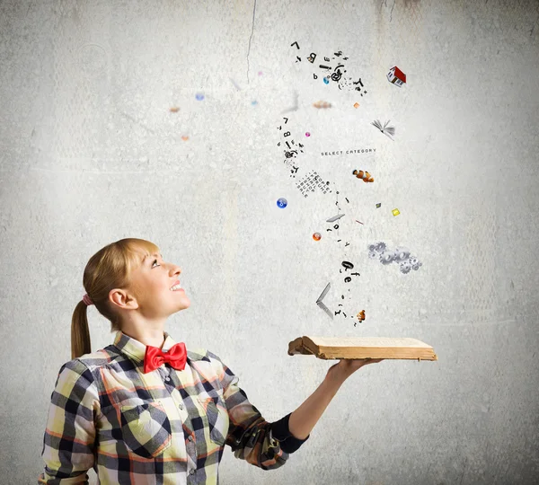 Woman with opened book — Stock Photo, Image