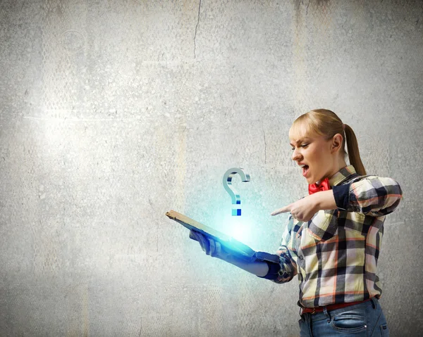 Woman holding book in hands — Stock Photo, Image