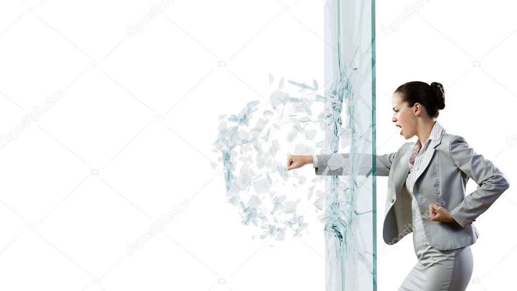 Businesswoman breaking glass