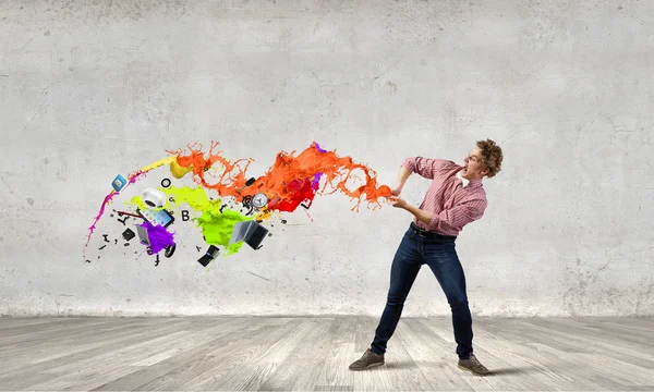 Man evading from items — Stock Photo, Image