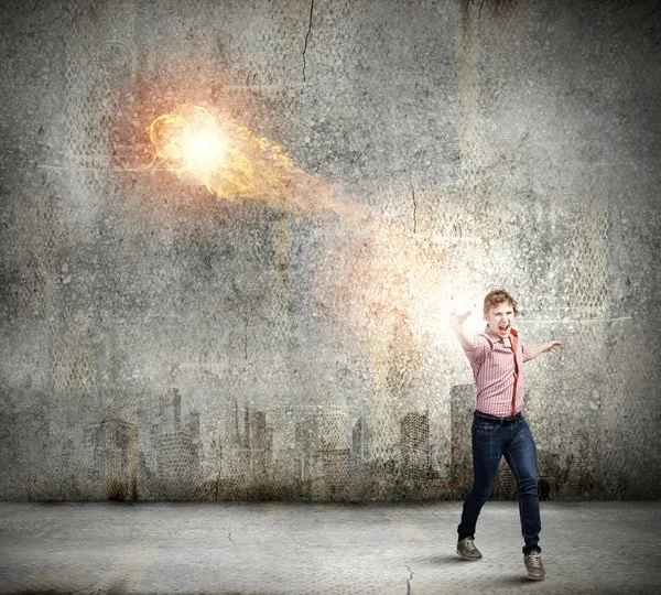 Man throwing fire ball — Stock Photo, Image