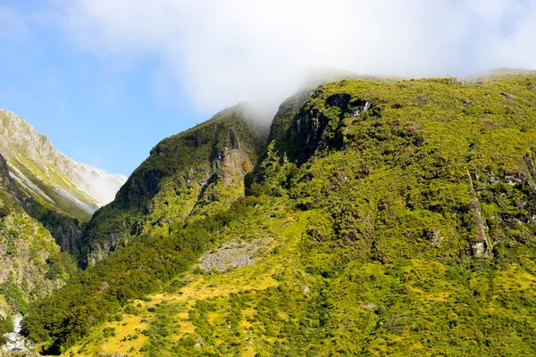 Zelené hory a bílá mlha — Stock fotografie