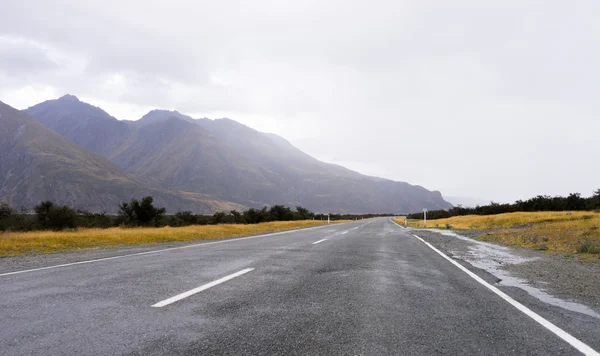 Neuseeland Alpen und Straße — Stockfoto