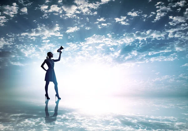 Woman with megaphone — Stock Photo, Image