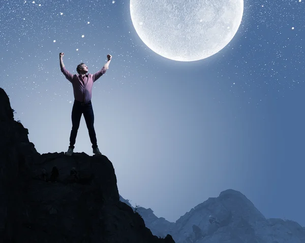 Man and full moon — Stock Photo, Image