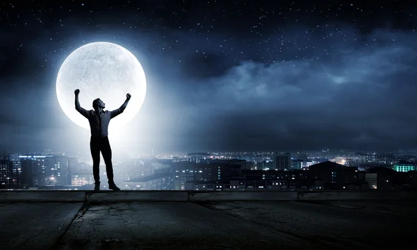 Man and full moon — Stock Photo, Image