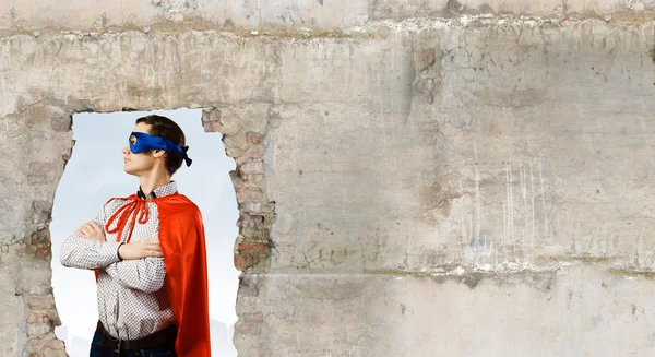 Man wearing superman mask and cape — Stock Photo, Image