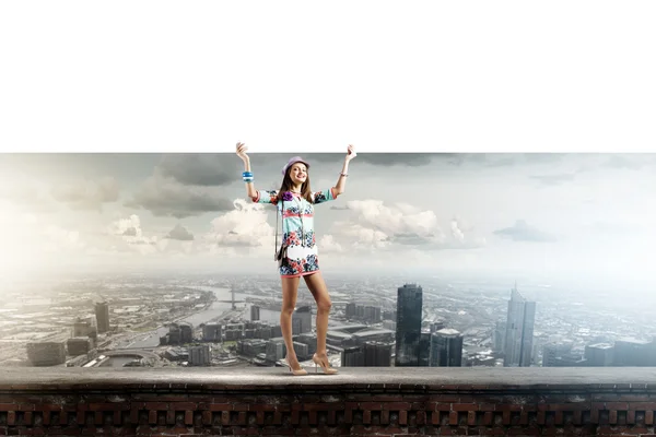 Girl with banner — Stock Photo, Image