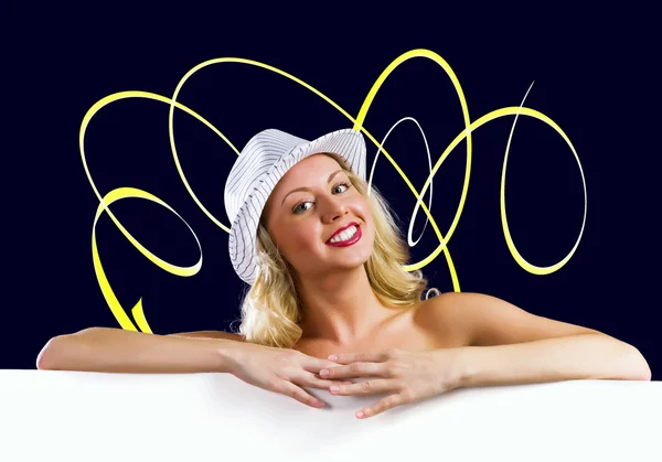 Blonde met banner — Stockfoto