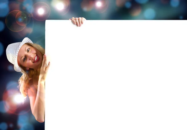 Bionda con banner — Foto Stock