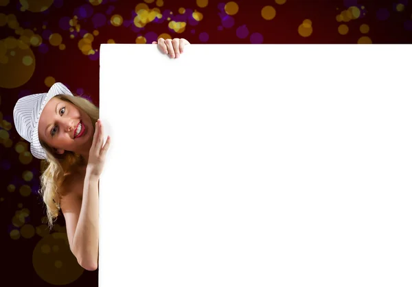 Bionda con banner — Foto Stock